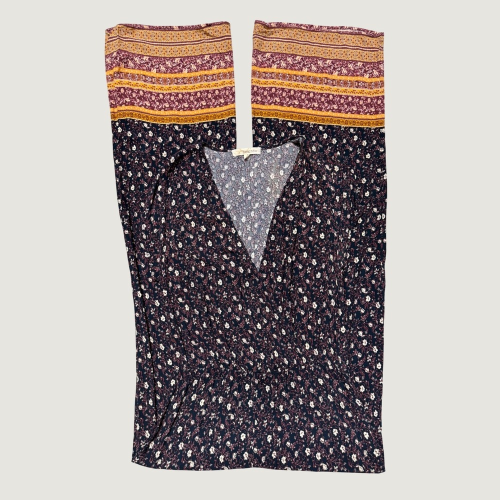 Rewind Womens Floral Wide Leg Jumpsuit Navy Burgundy Boho Surplice Large